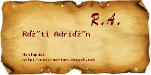 Réti Adrián névjegykártya